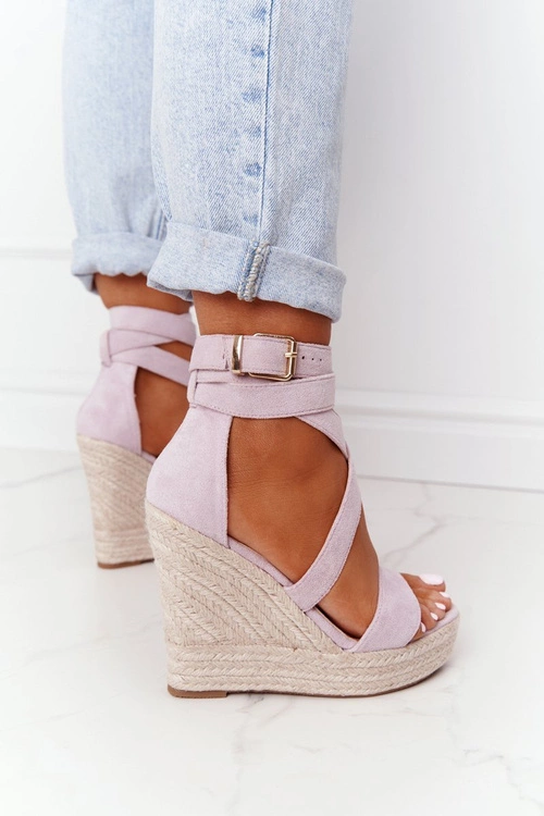 Sandały Na Koturnie Z Plecionką Fioletowe Lanzarote