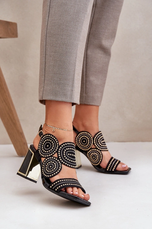 Zdobione Sandały Na Słupku Czarne Delariona