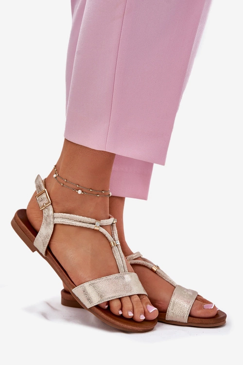 Damskie Płaskie Sandały Z Paskami S.Barski KV51-120 Złote