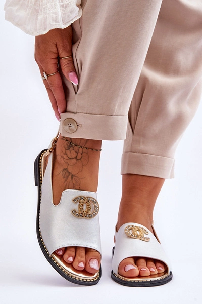 Damskie Sandały Z Ozdobą S.Barski KV-2775-49 Srebrne