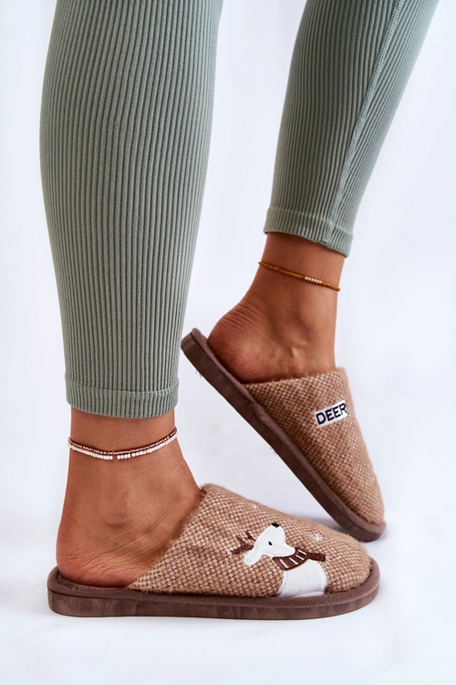 Damskie Świąteczne Papcie Z Reniferem Brązowe Millio