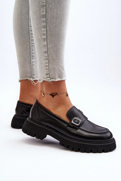 Mokasyny Damskie Z Paskiem Czarne Flanila