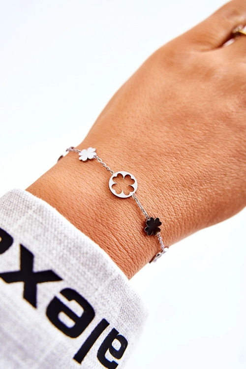 Klasyczna Damska Bransoletka Koniczyna Srebrna