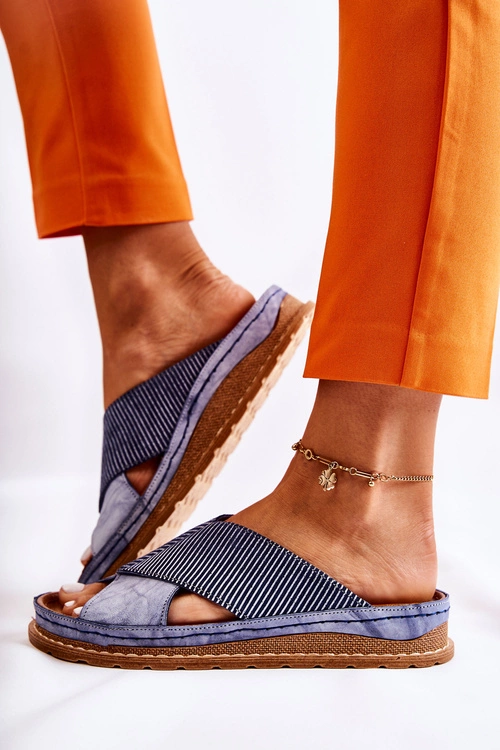 Skórzane Profilowane Klapki Maciejka 04986-17 Niebieskie