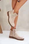 Botki Na Płaskim Obcasie Z Ażurową Cholewką Jasnobeżowe Elivaya
