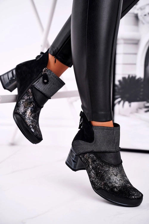 Botki Damskie Skórzane Ocieplane Maciejka Granatowe 03790-20