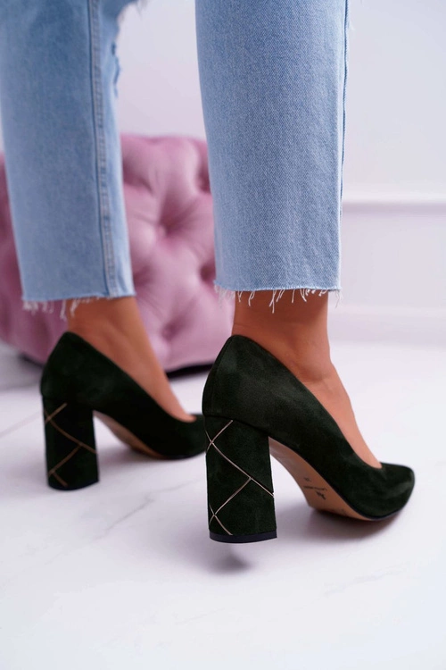 Czółenka Damskie Laura Messi Zamszowe Oliwkowe 2050