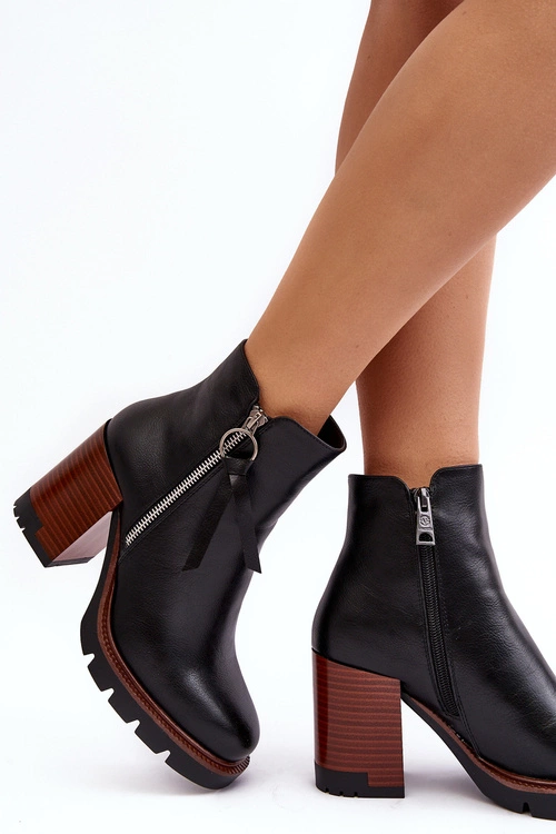 Damskie Skórzane Botki Na Słupku Czarne Brittney