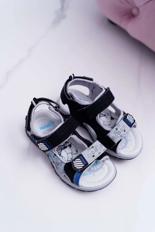 Dziecięce Młodzieżowe Chłopięce Sandały Na Rzepy Czarne Reksio