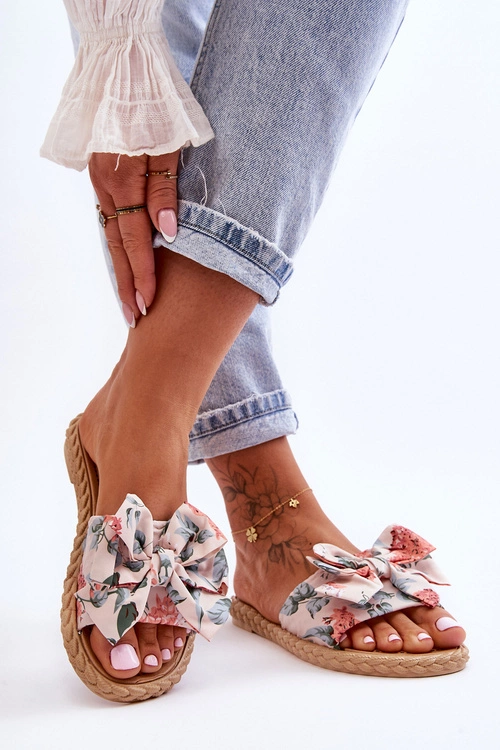 Damskie Klapki Z Materiałową Kokardą Beżowe Blossom