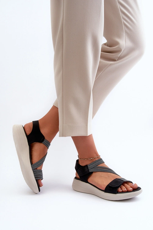 Damskie Wygodne Sandały Na Rzep Czarne Eladora