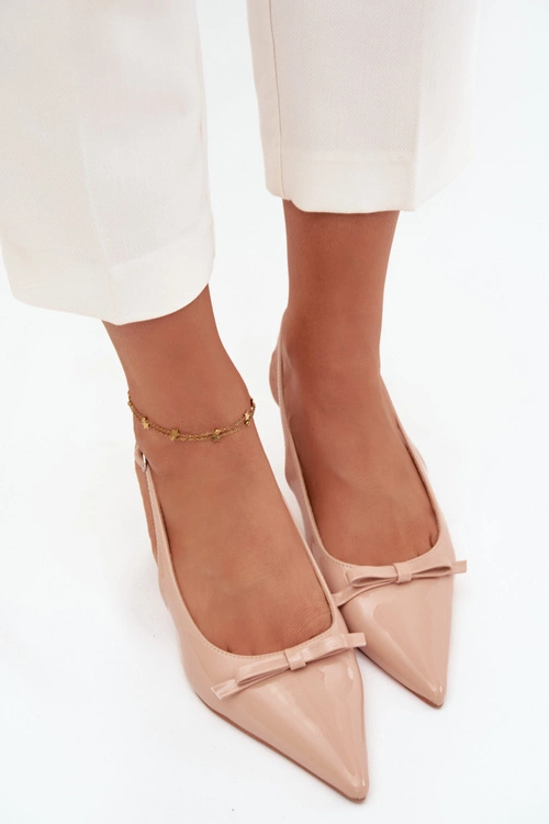 Lakierowane Czółenka Na Szpilce Z Kokardką Nude Olvena