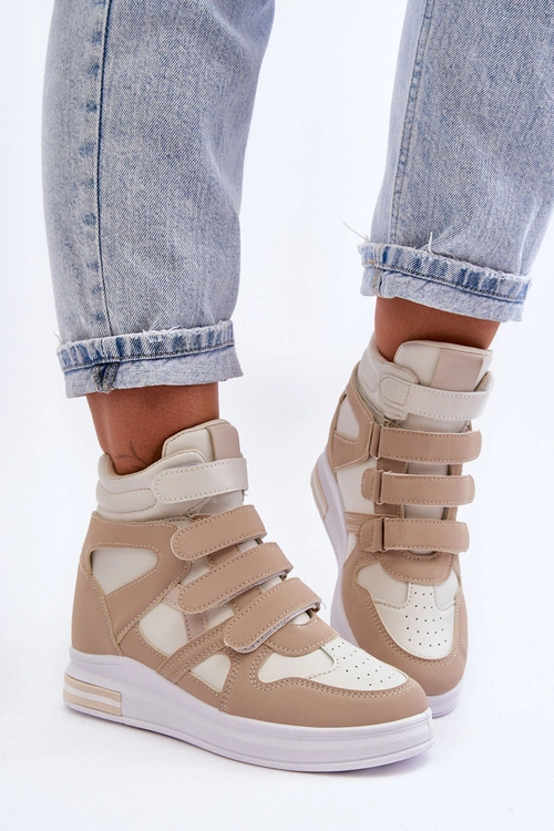 Damskie Wysokie Buty Sportowe Na Ukrytym Koturnie Beżowe Inari