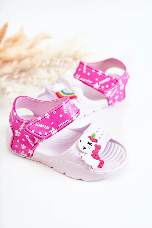 Dziecięce Lekkie Sandały Z Ozdobami Biało-Różowe Trusty