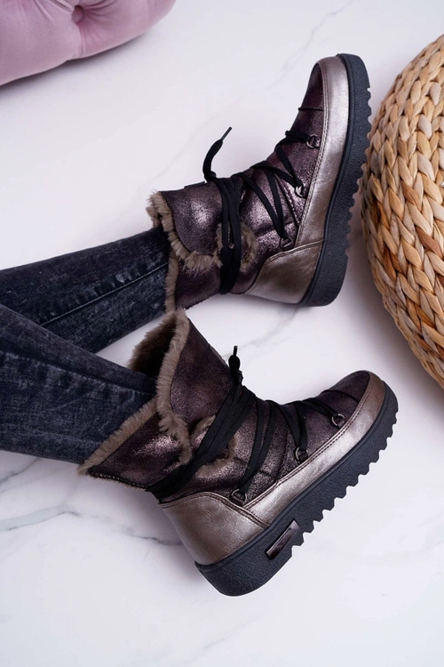 Damskie Botki Śniegowce Ocieplane Futerkiem Ciemnoszare Fereni