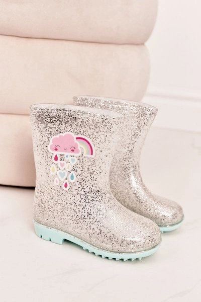 Dziecięce Brokatowe Kalosze Z Chmurką Srebrne