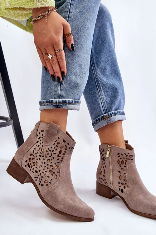 Damskie Ażurowe Botki Lewski Shoes 2909 Jasnobrązowe