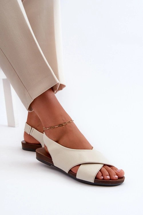 Zazoo 40407 Sandały Skórzane Damskie Jasnobeżowe