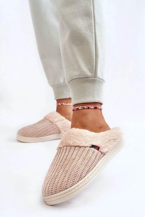 Damskie Ocieplane Papcie Wsuwane Z Futerkiem Beżowe Leriss