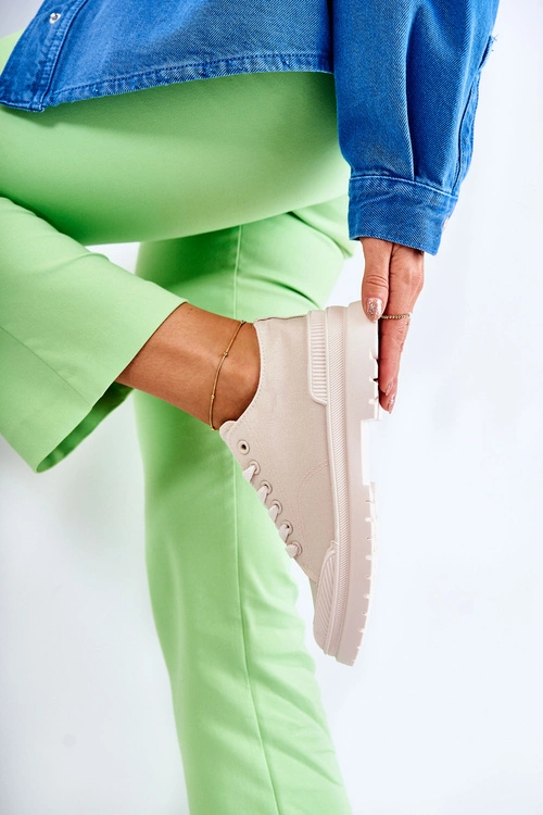 Damskie Trampki Materiałowe Jasnobeżowe Parossa