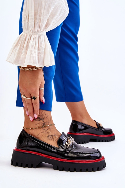 Lakierowane Mokasyny Na Platformie Czarne Ronin