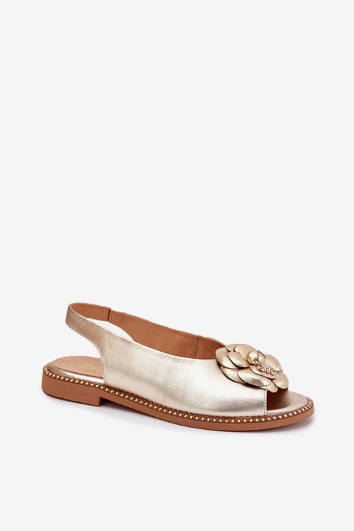 Skórzane Płaskie Sandały Z Ozdobą CheBello 4642 Złote