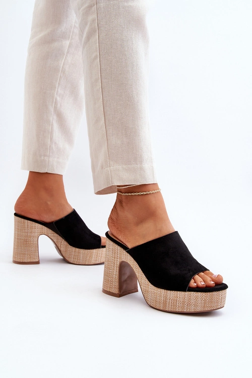 Klapki Damskie Na Obcasie Słupku Czarne Siobhan