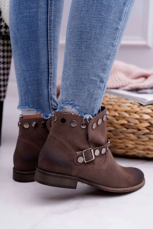 Botki Damskie Beżowe Welurowe Exquisite 1172