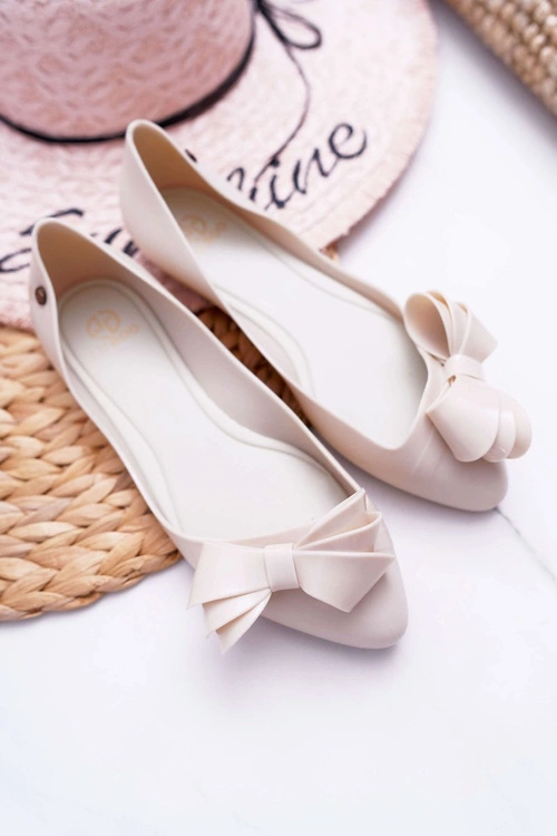 Lu Boo Beżowe Meliski Gumowe Balerinki Big Bow