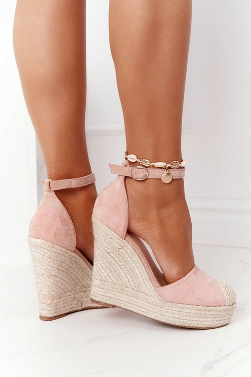 Sandały Na Koturnie Z Plecionką Jasnoróżowe Avocado