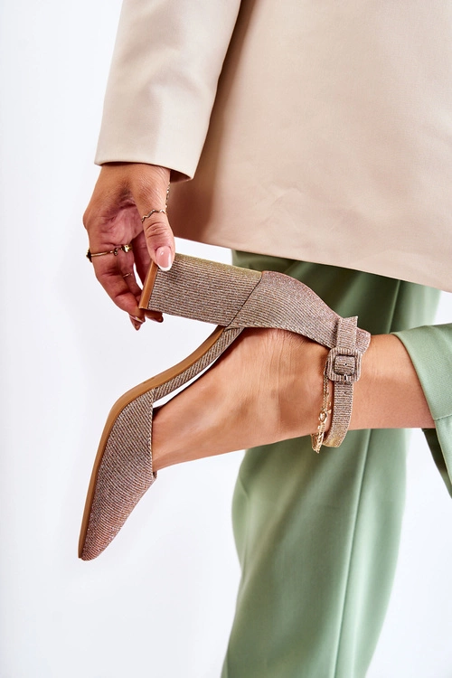 Błyszczące Czółenka Na Słupku Ciemnozłote Amira