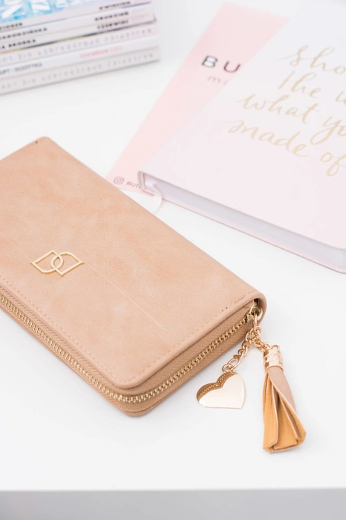 Damski Duży Portfel z Frędzlem Brelok Coffe