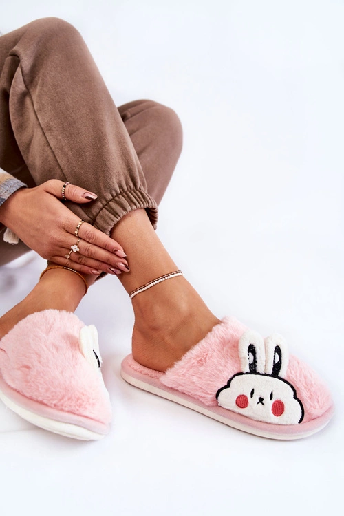 Damskie Futrzane Papcie Z Królikiem Jasnoróżowe Trisha