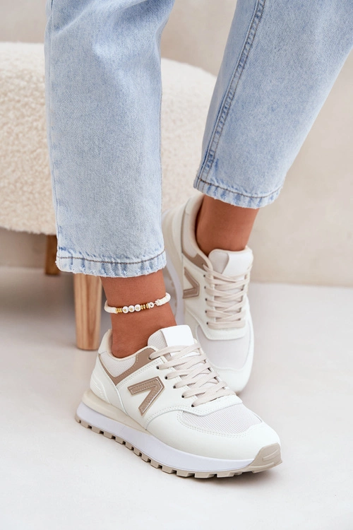 Buty Sportowe Damskie Z Eko Skóry Beżowe Berieta