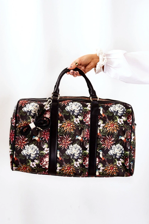Duża Torba Podróżna NOBO M3150-CM20 Kwiaty Czarna