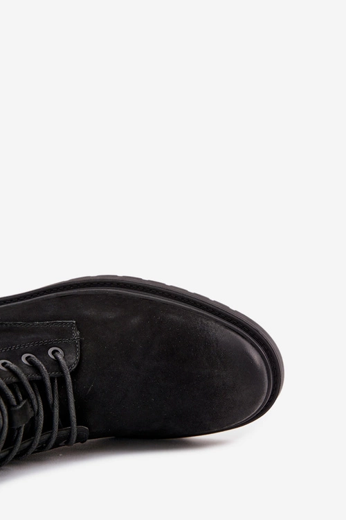 Skórzane Ocieplane Botki Męskie Na Zamek Big Star OO174148 Czarne