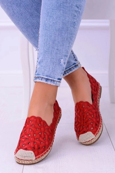 Lu Boo Damskie Baleriny Czerwone Espadryle w Kwiaty Macarena