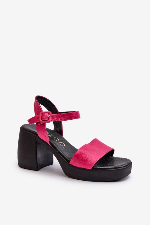 Zazoo 40386 Damskie Skórzane Sandały Na Klocku Fuksja