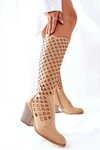 Damskie Kozaki Z Ażurowym Wzorem Beżowe Verben