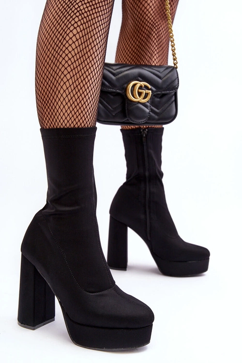 Botki Na Wysokim Słupku Z Suwakiem Czarne Peculia