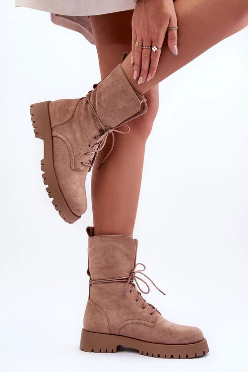 Zamszowe Workery Botki Na Płaskim Obcasie Beżowe Jence