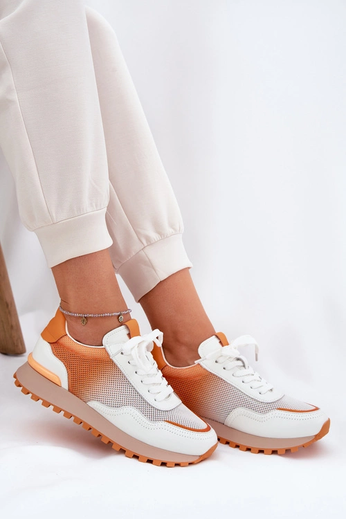 Skórzane Buty Sportowe Z Siateczką Damskie Vinceza 66775 Pomarańczowe