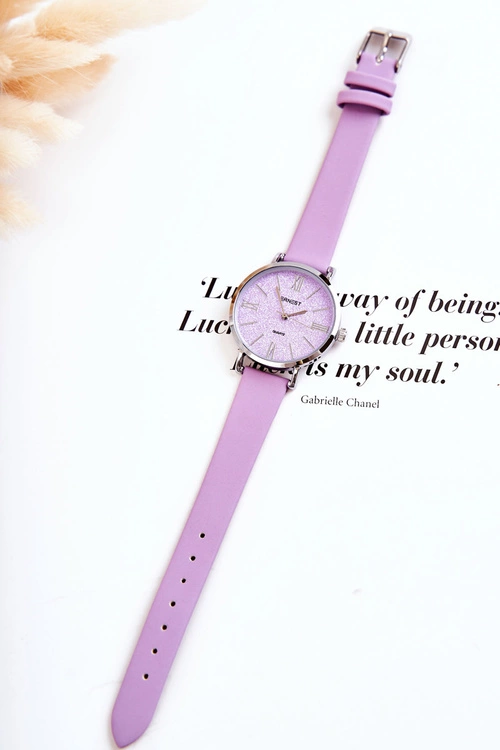 Zegarek Na Skórzanym Pasku Bez Niklu ERNEST Fioletowy