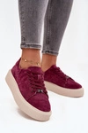 Zamszowe Sneakersy Damskie Na Platformie Vinceza 79578 Bordowe
