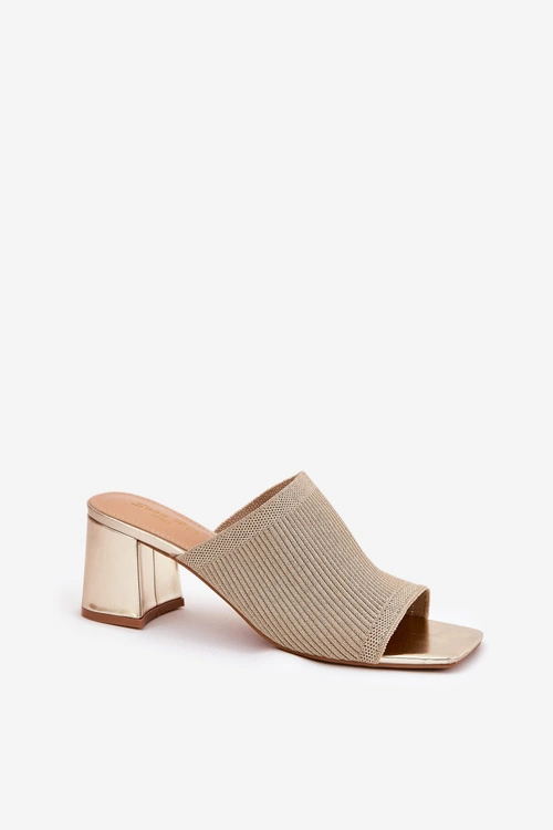 Klapki Damskie Na Obcasie Typu Słupek Złote Wenilan