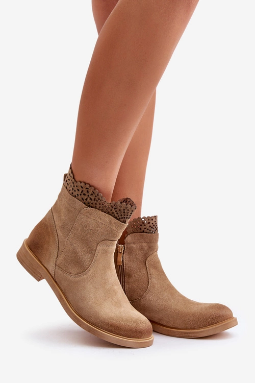 Niskie Botki Damskie Na Płaskim Obcasie Zamszowe Lewski 3624 Beżowe