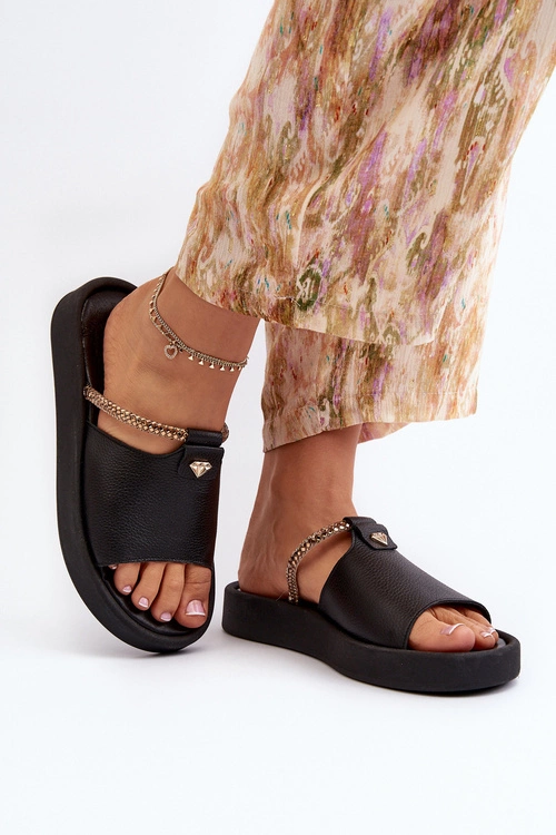 Zazoo 2896 Klapki Damskie Skórzane Czarne