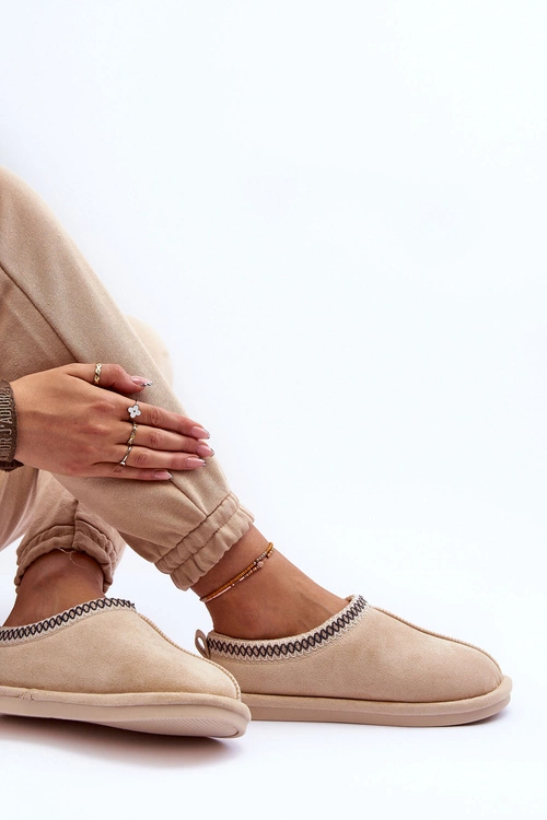 Damskie Zamszowe Papcie Z Futerkiem Jasnobeżowe Polinna