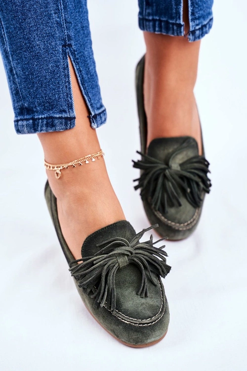 Damskie Mokasyny Maciejka Skórzane Oliwkowe 04830-24