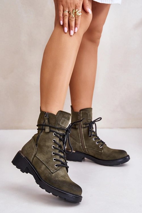 Wysokie Botki Workery Z Suwakami Zielone Maisa